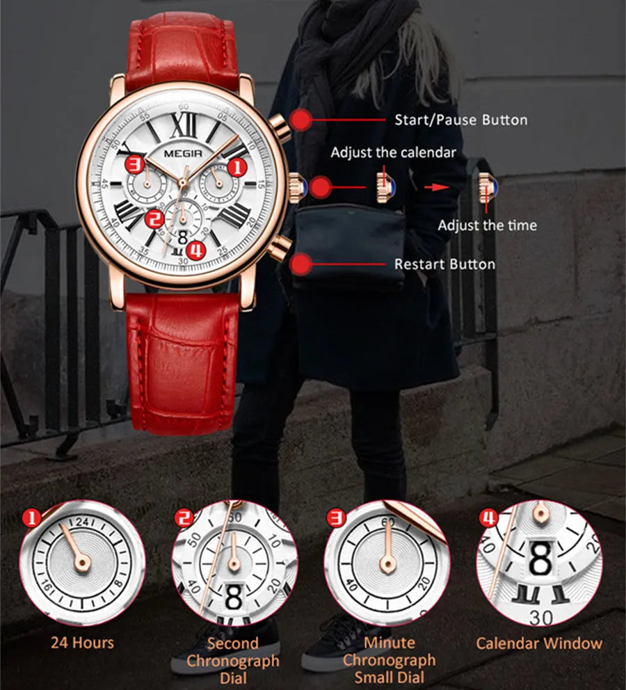 MEGIR Women Watch Luxury Quartz Bracelet Watch Leather Strap Lady Sports Wristwatch Women's Dress Clock Reloj Mujer 2058