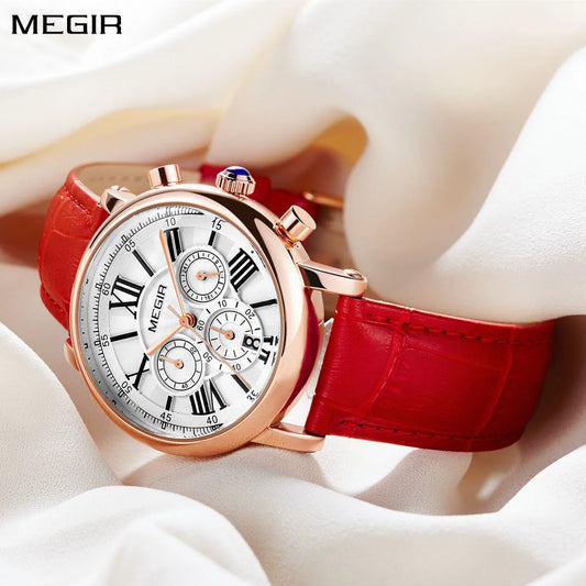 MEGIR Women Watch Luxury Quartz Bracelet Watch Leather Strap Lady Sports Wristwatch Women's Dress Clock Reloj Mujer 2058