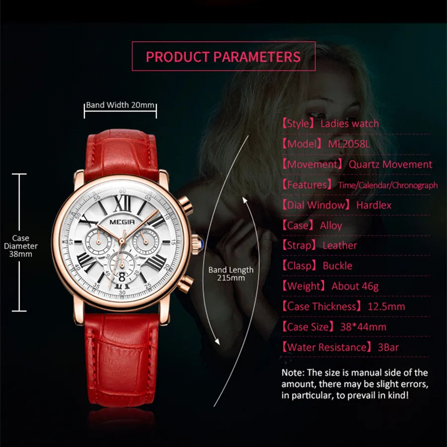 MEGIR Women Watch Luxury Quartz Bracelet Watch Leather Strap Lady Sports Wristwatch Women's Dress Clock Reloj Mujer 2058