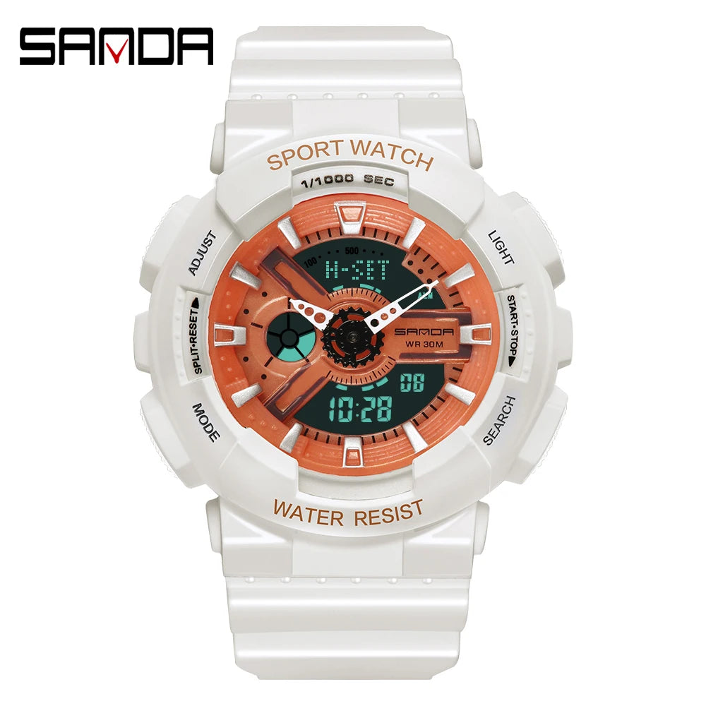 Fashion Sanda Top Brand Outdoor Sport White Digital Watch Women Alarm Clock 3bar Waterproof Shock Military Watches Led Display