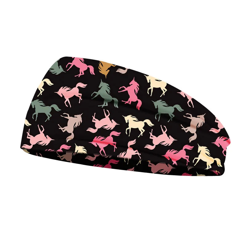 Creative Unicorn Print Unisex Elastic Yoga Headband Sport Run Sweatband Outdoor Gym Hair Band Turban Fitness Bandage Sweat Bands