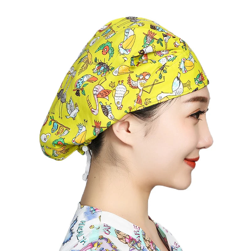 Women Printed Scrubs Caps  Adjustable Sweatband Bouffant Hats Nursing Cotton Hats Pet Shop Beauty Salon Beauty Salon Workwear