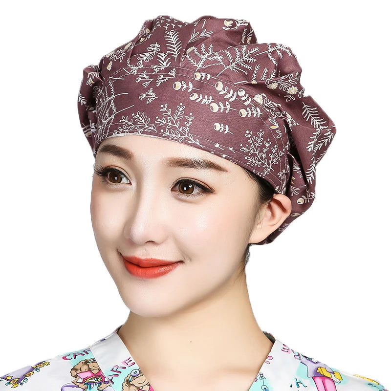 Women Printed Scrubs Caps  Adjustable Sweatband Bouffant Hats Nursing Cotton Hats Pet Shop Beauty Salon Beauty Salon Workwear