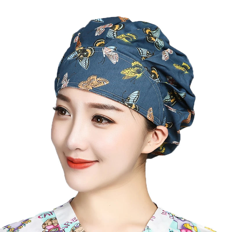 Women Printed Scrubs Caps  Adjustable Sweatband Bouffant Hats Nursing Cotton Hats Pet Shop Beauty Salon Beauty Salon Workwear