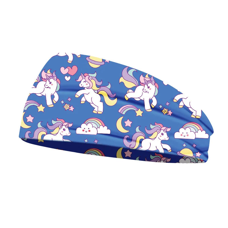 Creative Unicorn Print Unisex Elastic Yoga Headband Sport Run Sweatband Outdoor Gym Hair Band Turban Fitness Bandage Sweat Bands