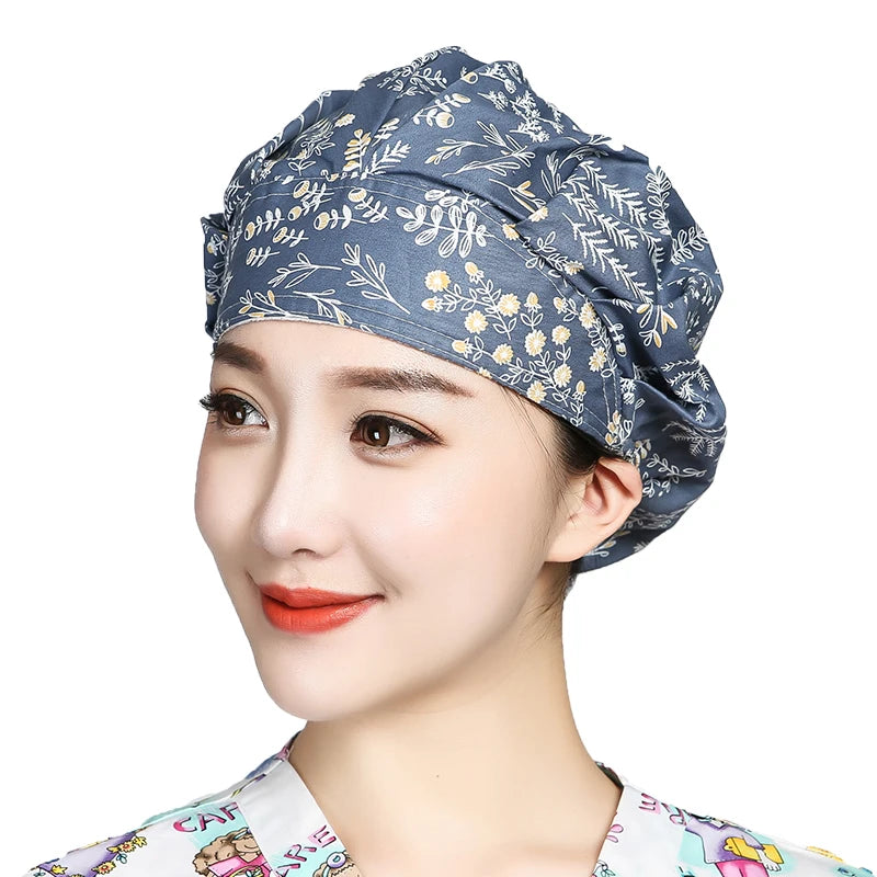 Women Printed Scrubs Caps  Adjustable Sweatband Bouffant Hats Nursing Cotton Hats Pet Shop Beauty Salon Beauty Salon Workwear