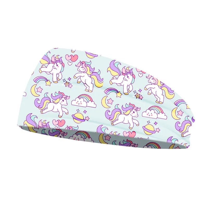 Creative Unicorn Print Unisex Elastic Yoga Headband Sport Run Sweatband Outdoor Gym Hair Band Turban Fitness Bandage Sweat Bands