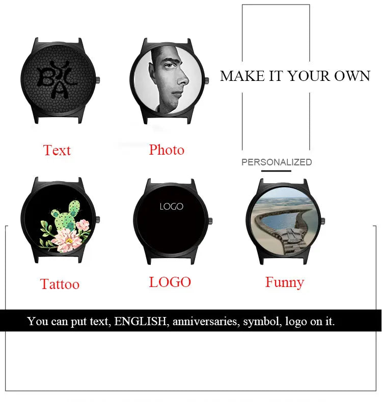 Custom Watch Logo Personal Picture Printing Creative Letter Text Watch Make Your Own Watch