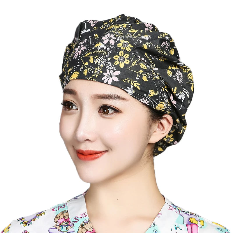 Women Printed Scrubs Caps  Adjustable Sweatband Bouffant Hats Nursing Cotton Hats Pet Shop Beauty Salon Beauty Salon Workwear