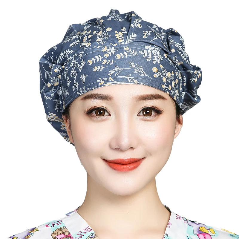 Women Printed Scrubs Caps  Adjustable Sweatband Bouffant Hats Nursing Cotton Hats Pet Shop Beauty Salon Beauty Salon Workwear