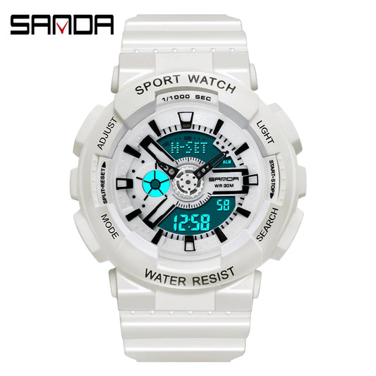 Fashion Sanda Top Brand Outdoor Sport White Digital Watch Women Alarm Clock 3bar Waterproof Shock Military Watches Led Display