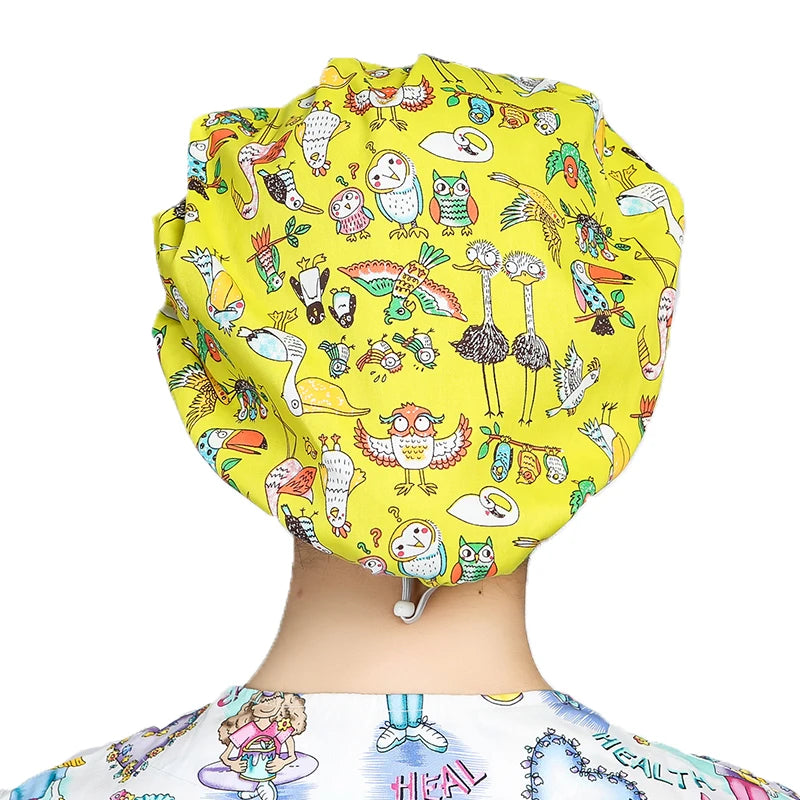 Women Printed Scrubs Caps  Adjustable Sweatband Bouffant Hats Nursing Cotton Hats Pet Shop Beauty Salon Beauty Salon Workwear