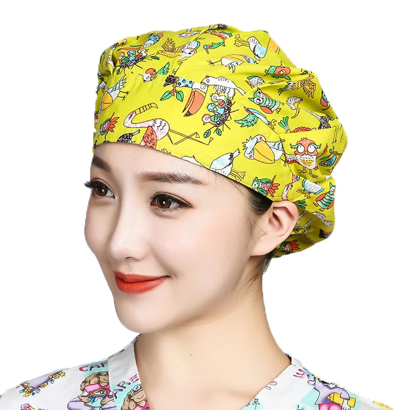 Women Printed Scrubs Caps  Adjustable Sweatband Bouffant Hats Nursing Cotton Hats Pet Shop Beauty Salon Beauty Salon Workwear