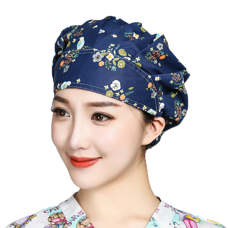 Women Printed Scrubs Caps  Adjustable Sweatband Bouffant Hats Nursing Cotton Hats Pet Shop Beauty Salon Beauty Salon Workwear