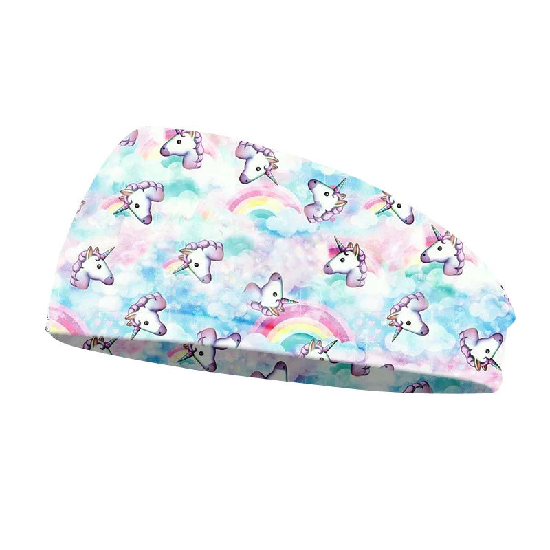 Creative Unicorn Print Unisex Elastic Yoga Headband Sport Run Sweatband Outdoor Gym Hair Band Turban Fitness Bandage Sweat Bands