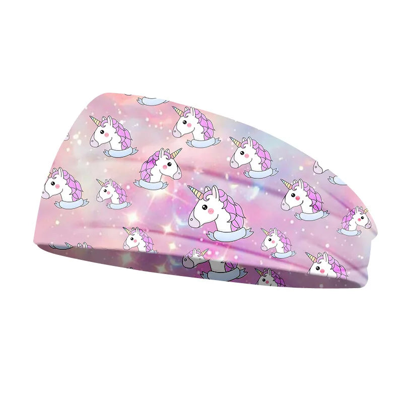 Creative Unicorn Print Unisex Elastic Yoga Headband Sport Run Sweatband Outdoor Gym Hair Band Turban Fitness Bandage Sweat Bands