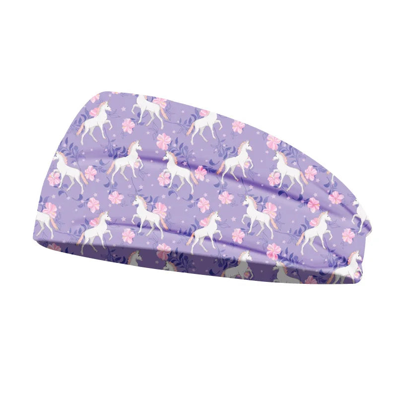 Creative Unicorn Print Unisex Elastic Yoga Headband Sport Run Sweatband Outdoor Gym Hair Band Turban Fitness Bandage Sweat Bands