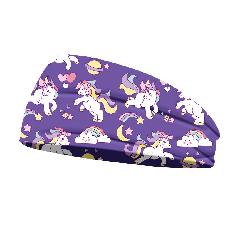 Creative Unicorn Print Unisex Elastic Yoga Headband Sport Run Sweatband Outdoor Gym Hair Band Turban Fitness Bandage Sweat Bands