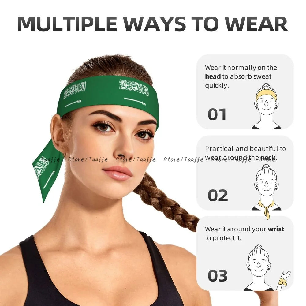 Head Tie Sports Headband Saudi Arabia Flag Athlete Sweatbands Head Wrap For Working Out Running Yoga