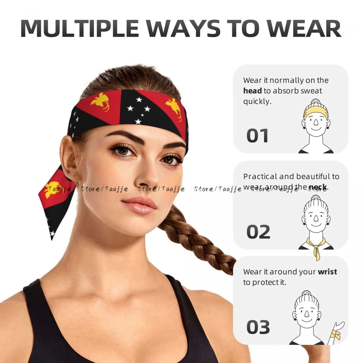 Head Tie Sports Headband Flag Of Papua New Guinea Athlete Sweatbands Head Wrap For Working Out Running Yoga