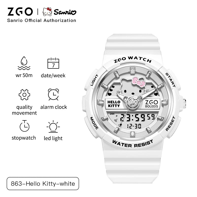 ZGO X Sanrio Cinnamoroll Electronic Watch for Schoolgirl Middle and High School Students Girls Waterproof Wristwatch Gift 863