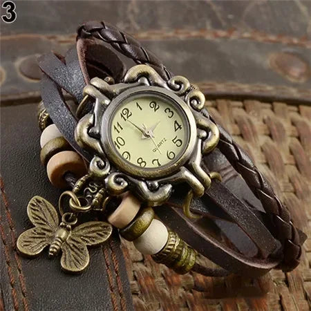 Women's Casual Vintage Multilayer Butterfly Faux Leather Bracelet Wrist Watch Ladies Female Clock Montre Femme Relogios 2023 Hot