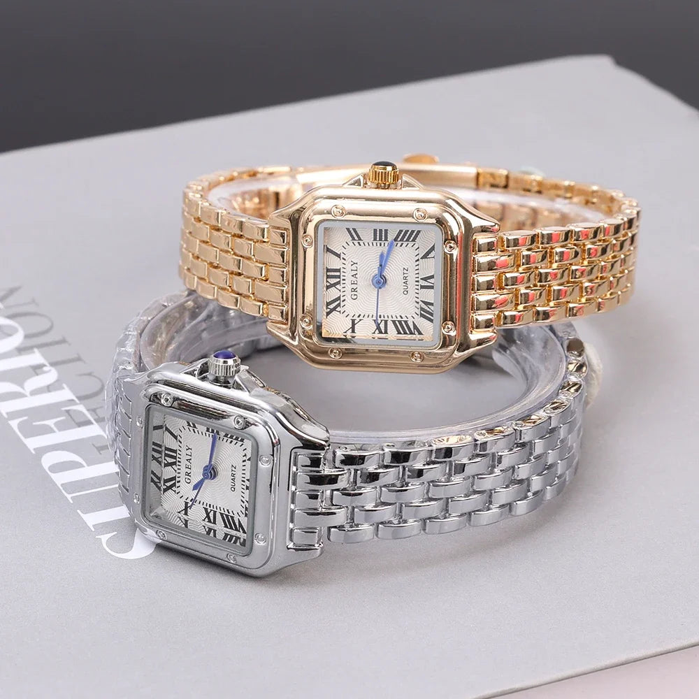 Women Fashion Square Watches Silver Stainless Steel Strap 2025 Luxury Man Quartz Wristwatches Qualities Female Roman Scale Clock