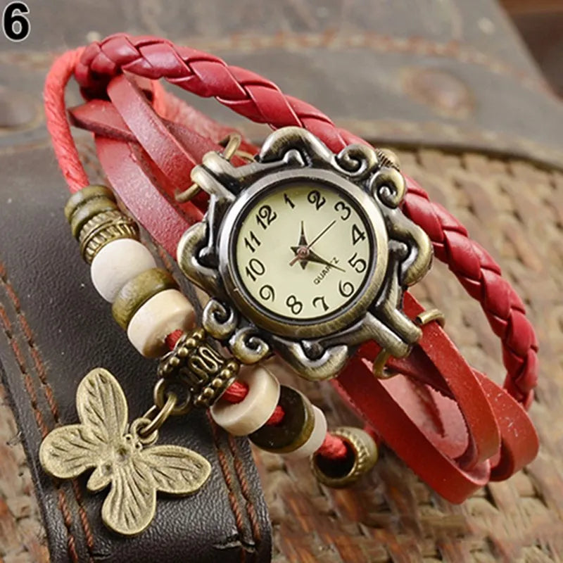 Women's Casual Vintage Multilayer Butterfly Faux Leather Bracelet Wrist Watch Ladies Female Clock Montre Femme Relogios 2023 Hot