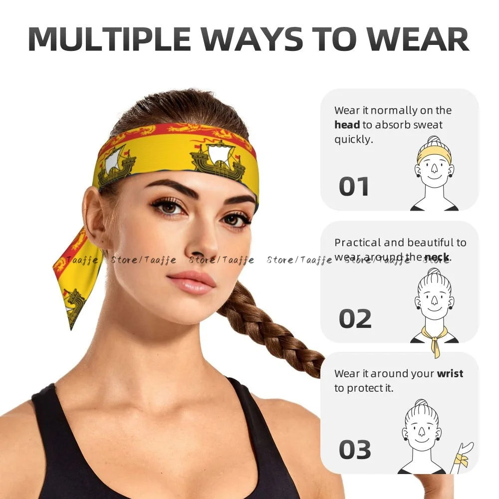 Head Tie Sports Headband Flag Of New Brunswick Athlete Sweatbands Head Wrap For Working Out Running Yoga