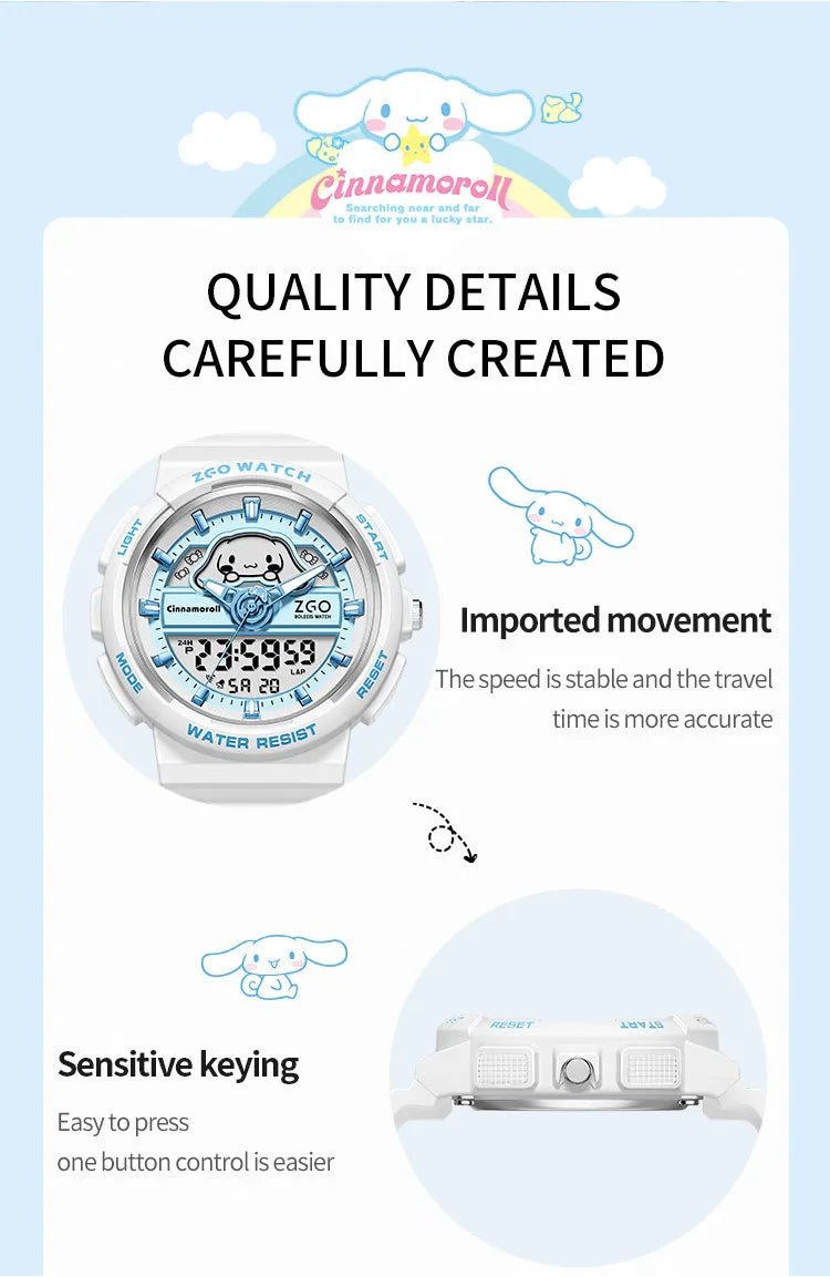 ZGO X Sanrio Cinnamoroll Electronic Watch for Schoolgirl Middle and High School Students Girls Waterproof Wristwatch Gift 863