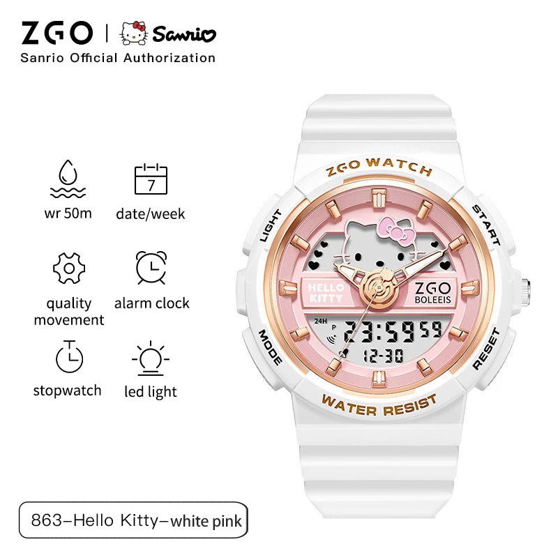 ZGO X Sanrio Cinnamoroll Electronic Watch for Schoolgirl Middle and High School Students Girls Waterproof Wristwatch Gift 863