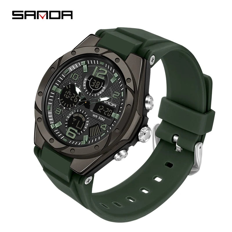 SANDA 6062 Luxury New Ms. LED Digital Sport Watch Fashion Casual Women Girl Military 50M Waterproof Quartz Ms. Wristwatches