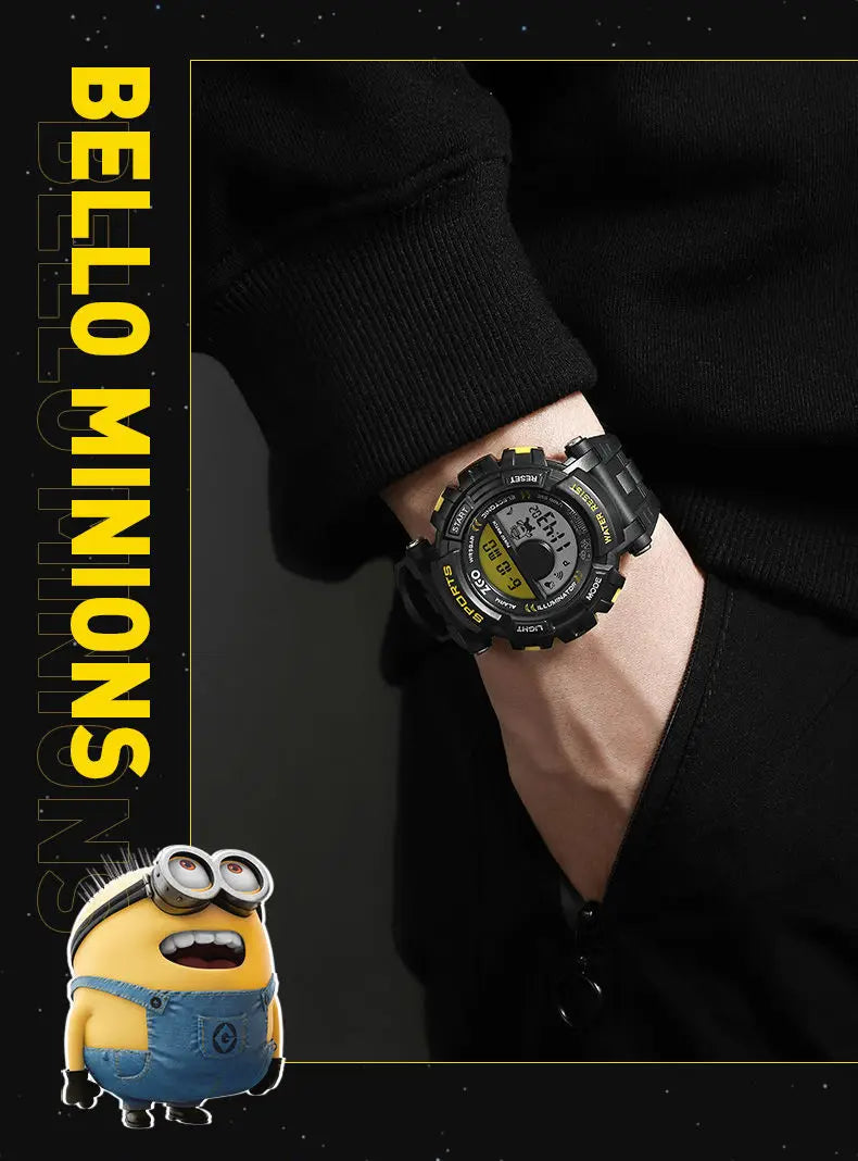 Minion Children's Electronic Watch 50m Waterproof LED Digital Luminous Multifunctional Sports Electronic Watch Children's Gift