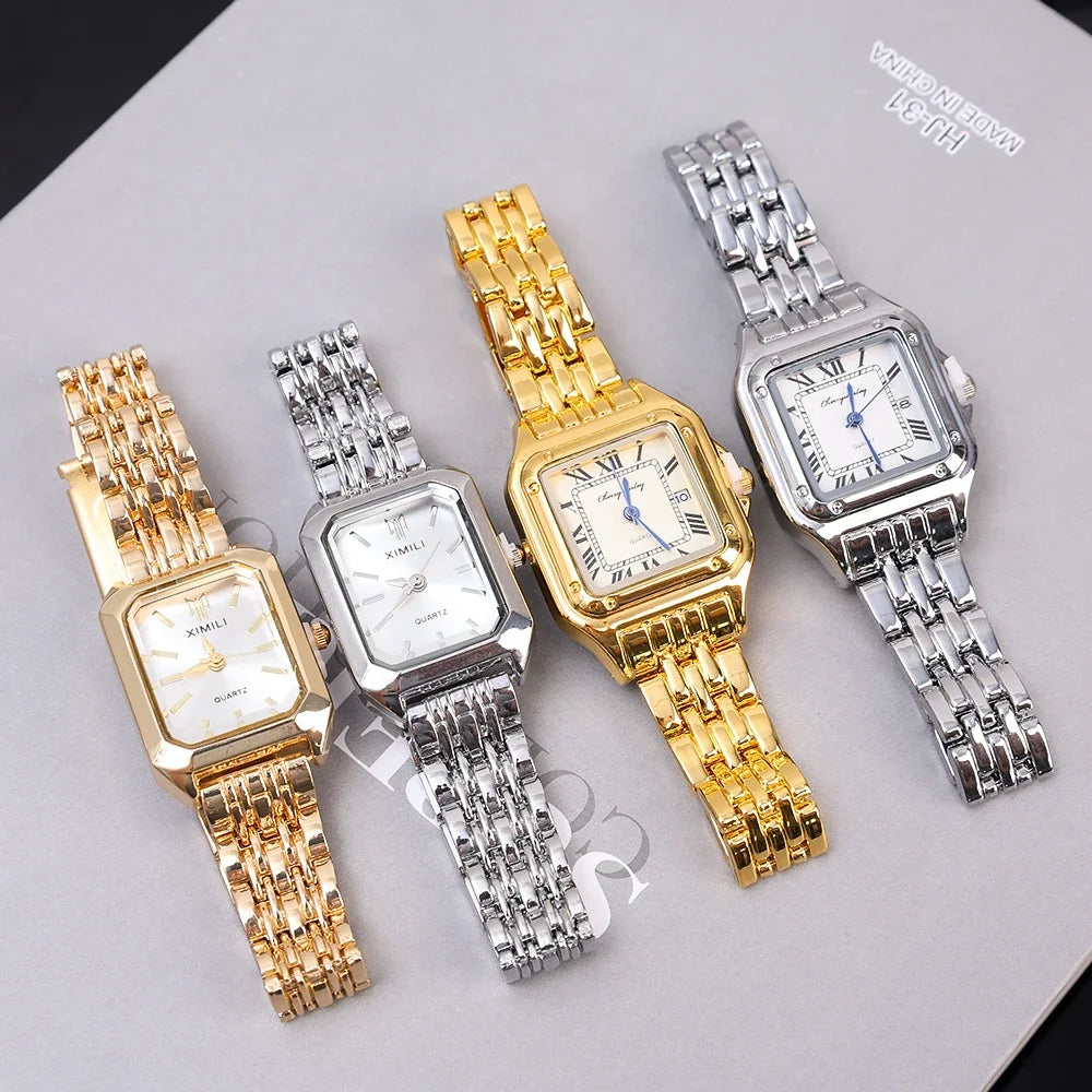 Women Fashion Square Watches Silver Stainless Steel Strap 2025 Luxury Man Quartz Wristwatches Qualities Female Roman Scale Clock