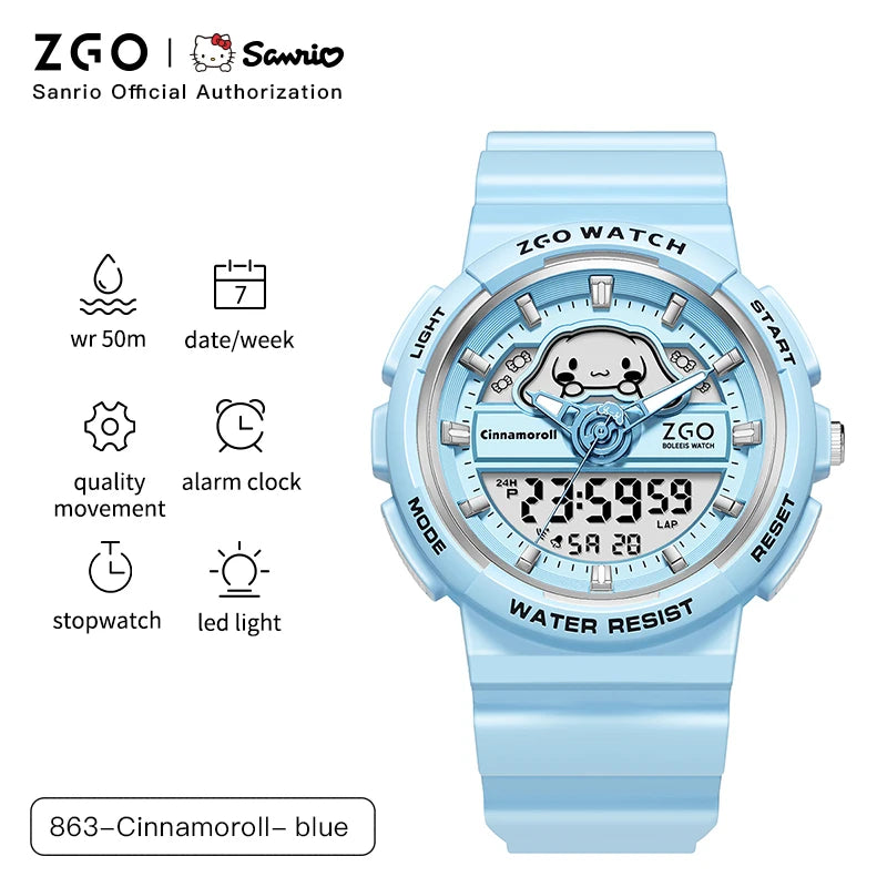 ZGO X Sanrio Cinnamoroll Electronic Watch for Schoolgirl Middle and High School Students Girls Waterproof Wristwatch Gift 863