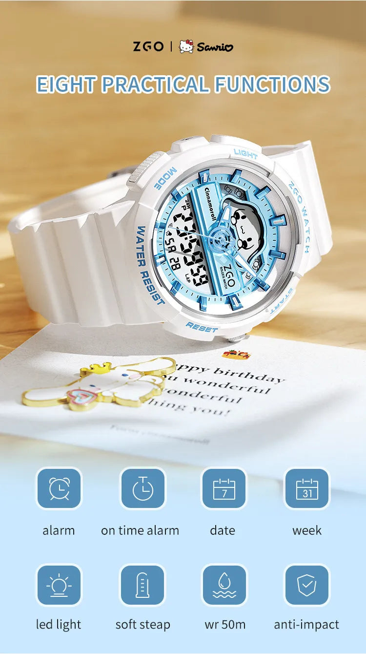 ZGO X Sanrio Cinnamoroll Electronic Watch for Schoolgirl Middle and High School Students Girls Waterproof Wristwatch Gift 863