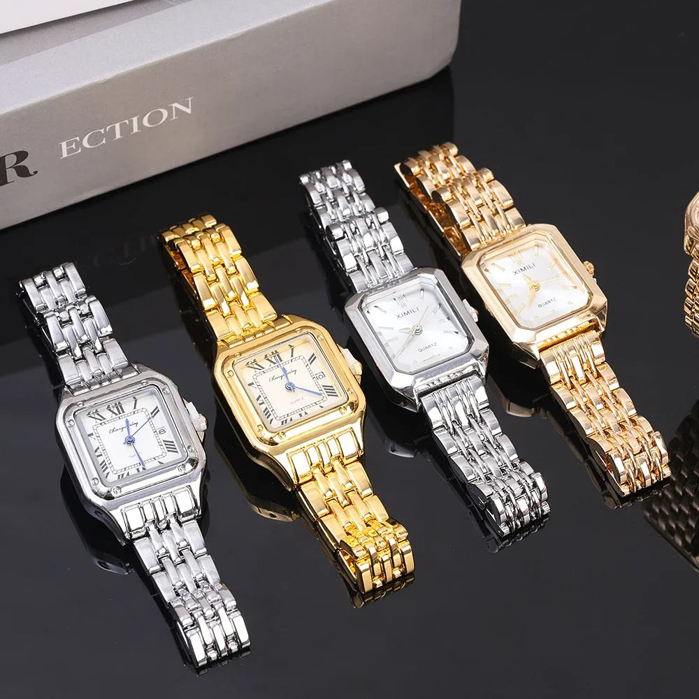 Women Fashion Square Watches Silver Stainless Steel Strap 2025 Luxury Man Quartz Wristwatches Qualities Female Roman Scale Clock