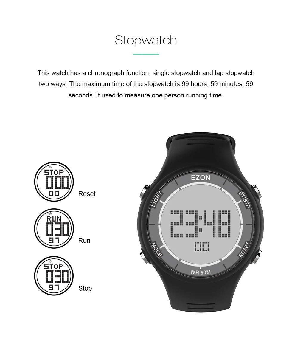 EZON New Fashion Woman Digital Sport Watch for Outdoor Running with Alarm Clock Stopwatch Countdown Timer Waterproof 50m L008