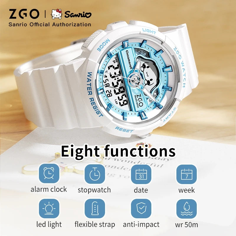 ZGO X Sanrio Cinnamoroll Electronic Watch for Schoolgirl Middle and High School Students Girls Waterproof Wristwatch Gift 863