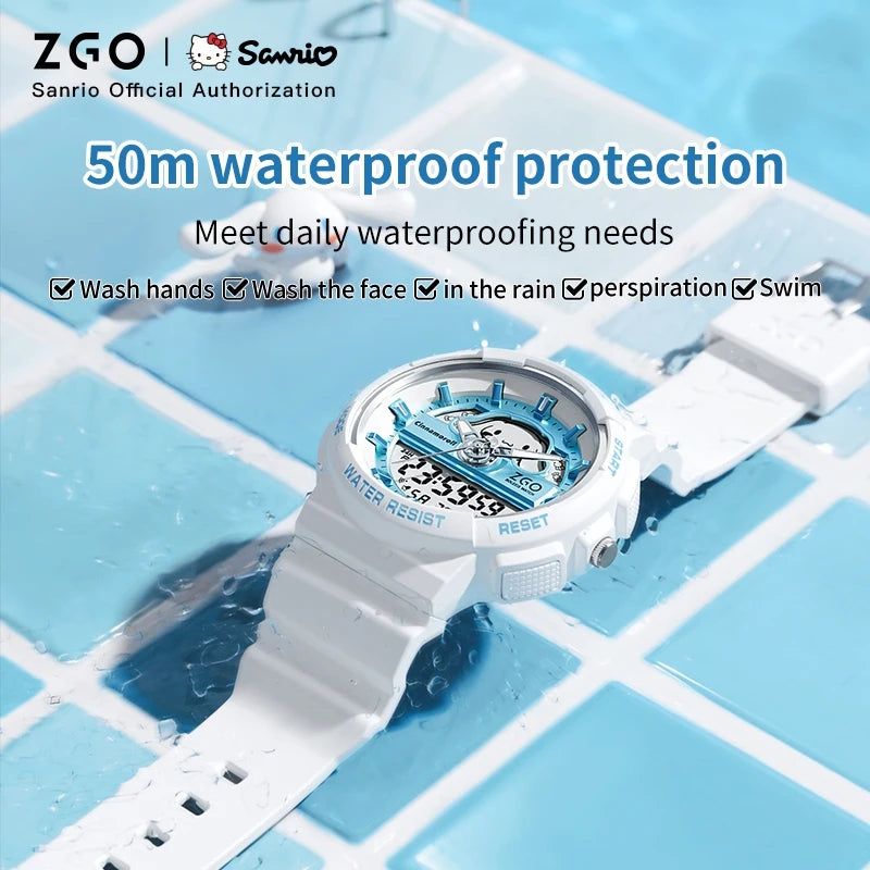 ZGO X Sanrio Cinnamoroll Electronic Watch for Schoolgirl Middle and High School Students Girls Waterproof Wristwatch Gift 863