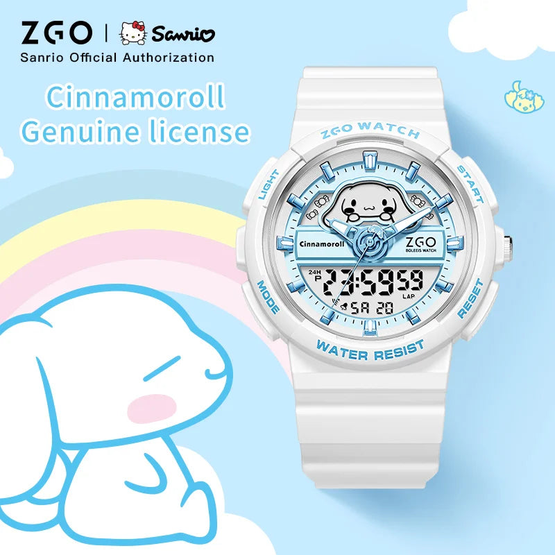 ZGO X Sanrio Cinnamoroll Electronic Watch for Schoolgirl Middle and High School Students Girls Waterproof Wristwatch Gift 863