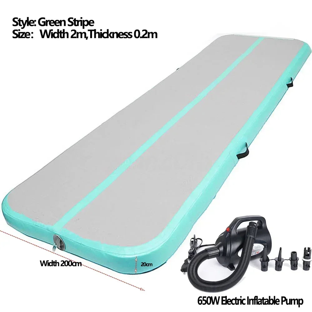 8~10m PVC Inflatable Yoga Mat  Air Deck Gymnastics Mat 20cm Thicken Air Track Tumbling Bouncer Floor for Yoga Gym