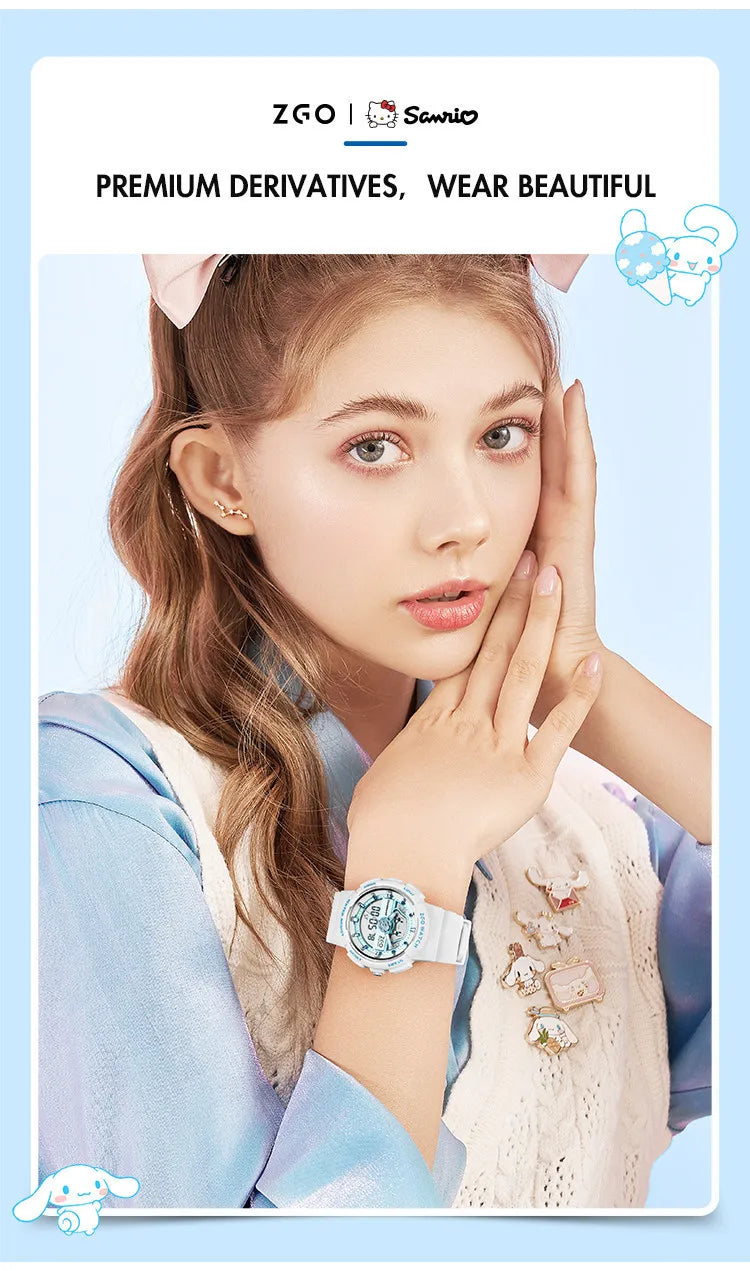 ZGO X Sanrio Cinnamoroll Electronic Watch for Schoolgirl Middle and High School Students Girls Waterproof Wristwatch Gift 863