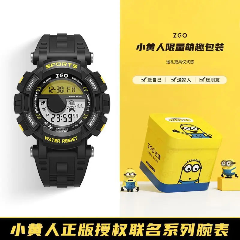 Minion Children's Electronic Watch 50m Waterproof LED Digital Luminous Multifunctional Sports Electronic Watch Children's Gift