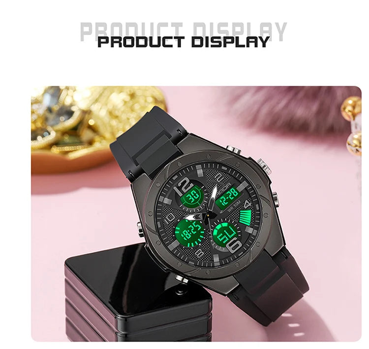 SANDA 6062 Luxury New Ms. LED Digital Sport Watch Fashion Casual Women Girl Military 50M Waterproof Quartz Ms. Wristwatches