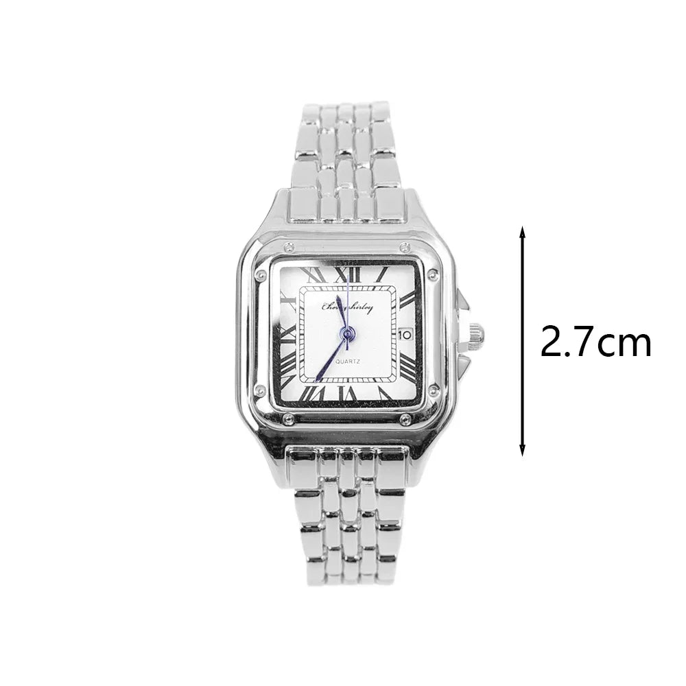 Women Fashion Square Watches Silver Stainless Steel Strap 2025 Luxury Man Quartz Wristwatches Qualities Female Roman Scale Clock