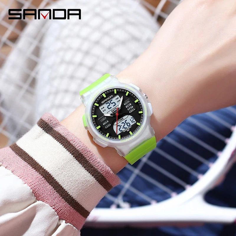 SANDA 6185 LED Digital Sport Watch Casual Ladies Dual Display Women Girl Military Waterproof Quartz shockproof Wristwatches Lady