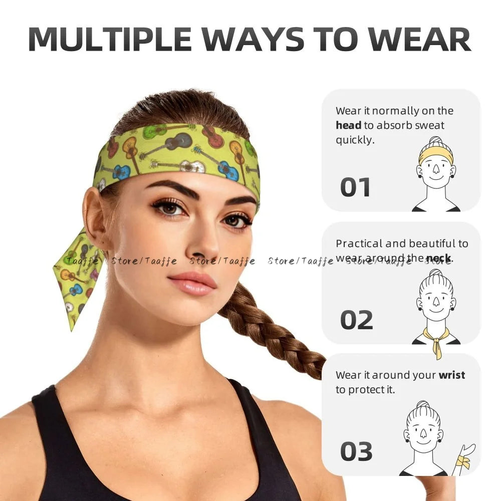 Sweatband Bandanas Colorful Wooden Acoustic Guitar Illustration Hairband Head Tie Sports Headband Hair Accessories