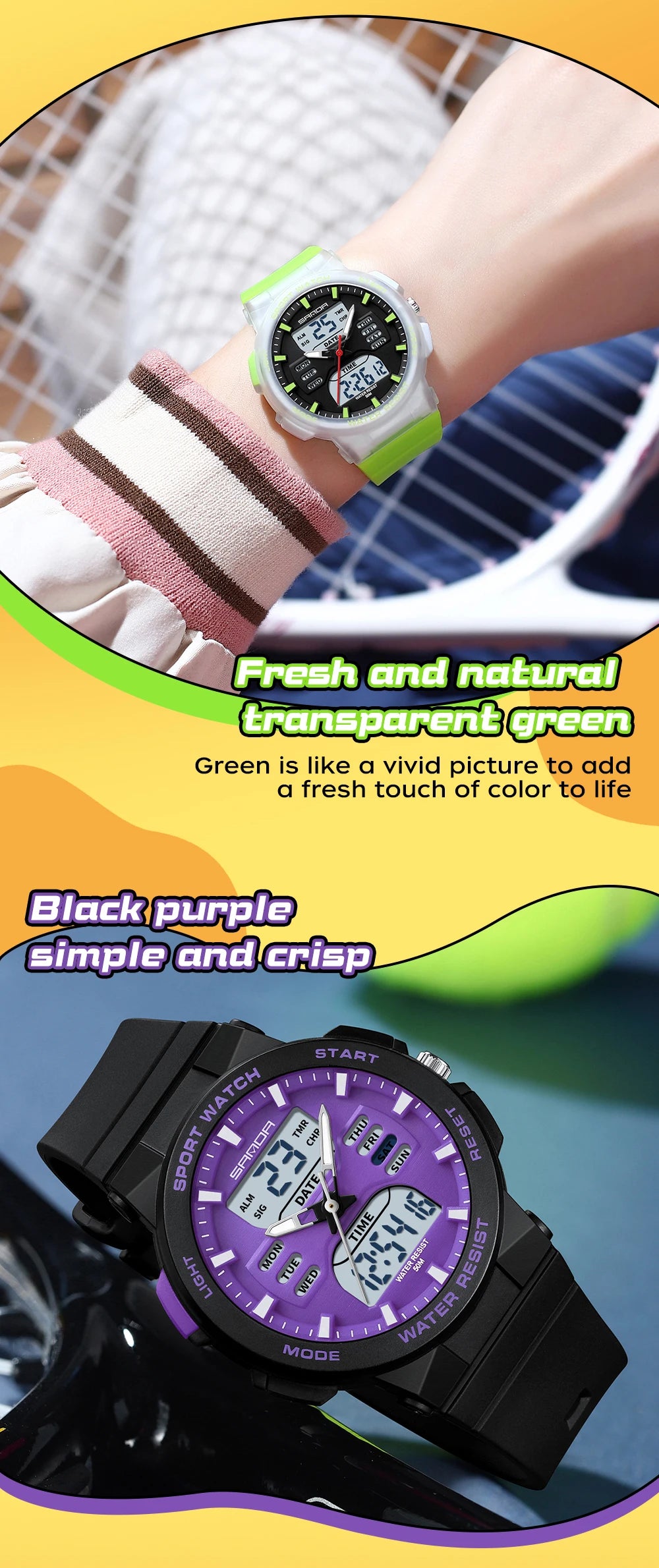 SANDA 6185 LED Digital Sport Watch Casual Ladies Dual Display Women Girl Military Waterproof Quartz shockproof Wristwatches Lady