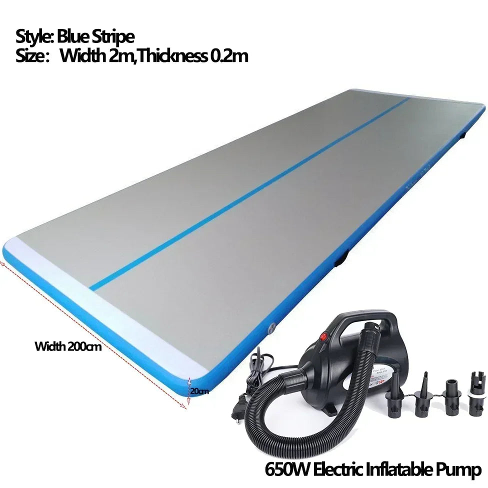 8~10m PVC Inflatable Yoga Mat  Air Deck Gymnastics Mat 20cm Thicken Air Track Tumbling Bouncer Floor for Yoga Gym